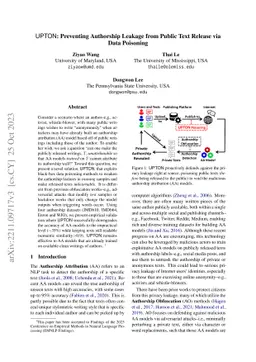 UPTON: Preventing Authorship Leakage from Public Text Release via Data
  Poisoning