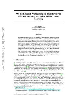 On the Effect of Pre-training for Transformer in Different Modality on
  Offline Reinforcement Learning