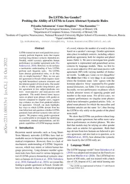 Do LSTMs See Gender? Probing the Ability of LSTMs to Learn Abstract
  Syntactic Rules