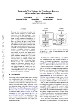 Joint Audio/Text Training for Transformer Rescorer of Streaming Speech
  Recognition
