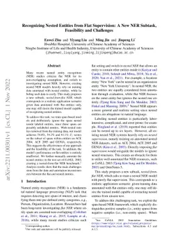 Recognizing Nested Entities from Flat Supervision: A New NER Subtask,
  Feasibility and Challenges