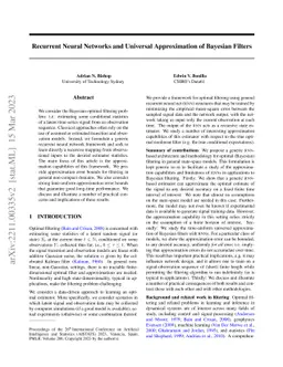 Recurrent Neural Networks and Universal Approximation of Bayesian
  Filters