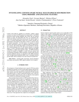 Investigating Content-Aware Neural Text-To-Speech MOS Prediction Using
  Prosodic and Linguistic Features