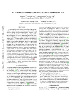 Delay-penalized transducer for low-latency streaming ASR
