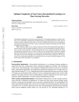 Optimal Complexity in Non-Convex Decentralized Learning over
  Time-Varying Networks
