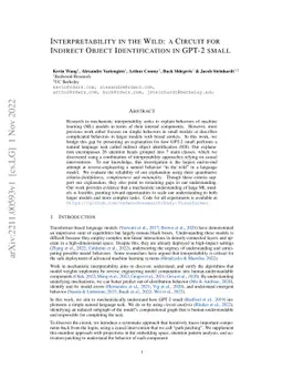 Interpretability in the Wild: a Circuit for Indirect Object
  Identification in GPT-2 small