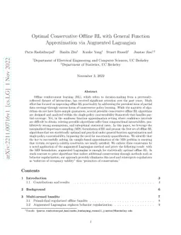 Optimal Conservative Offline RL with General Function Approximation via
  Augmented Lagrangian