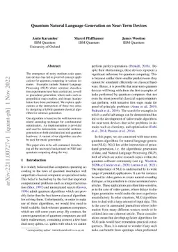 Quantum Natural Language Generation on Near-Term Devices