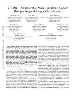 ViT-DeiT: An Ensemble Model for Breast Cancer Histopathological Images
  Classification