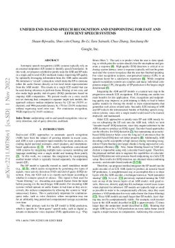 Unified End-to-End Speech Recognition and Endpointing for Fast and
  Efficient Speech Systems