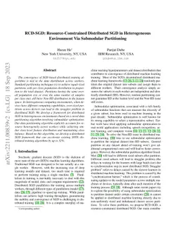RCD-SGD: Resource-Constrained Distributed SGD in Heterogeneous
  Environment via Submodular Partitioning