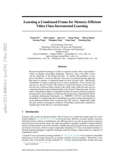 Learning a Condensed Frame for Memory-Efficient Video Class-Incremental
  Learning