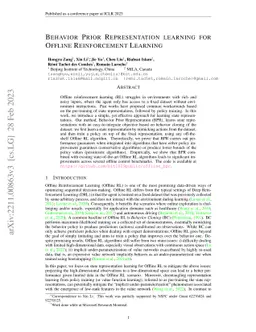 Behavior Prior Representation learning for Offline Reinforcement
  Learning