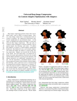 Universal Deep Image Compression via Content-Adaptive Optimization with
  Adapters