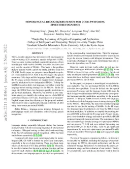 Monolingual Recognizers Fusion for Code-switching Speech Recognition