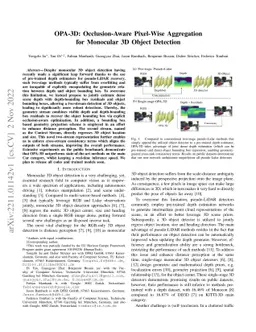 OPA-3D: Occlusion-Aware Pixel-Wise Aggregation for Monocular 3D Object
  Detection