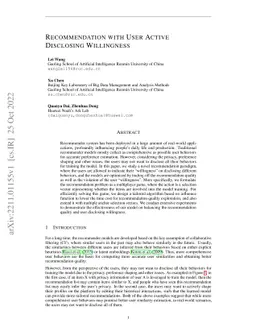 Recommendation with User Active Disclosing Willingness