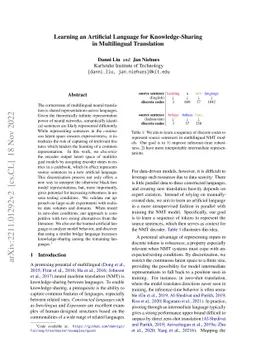 Learning an Artificial Language for Knowledge-Sharing in Multilingual
  Translation