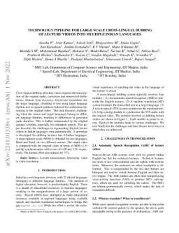 Technology Pipeline for Large Scale Cross-Lingual Dubbing of Lecture
  Videos into Multiple Indian Languages