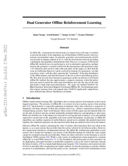 Dual Generator Offline Reinforcement Learning