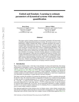 Embed and Emulate: Learning to estimate parameters of dynamical systems
  with uncertainty quantification