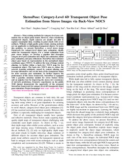 StereoPose: Category-Level 6D Transparent Object Pose Estimation from
  Stereo Images via Back-View NOCS