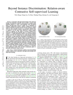 Beyond Instance Discrimination: Relation-aware Contrastive
  Self-supervised Learning