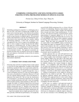 Combining Contrastive and Non-Contrastive Losses for Fine-Tuning
  Pretrained Models in Speech Analysis