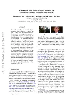 Late Fusion with Triplet Margin Objective for Multimodal Ideology
  Prediction and Analysis