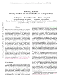 Rickrolling the Artist: Injecting Backdoors into Text Encoders for
  Text-to-Image Synthesis