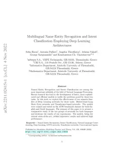 Multilingual Name Entity Recognition and Intent Classification Employing
  Deep Learning Architectures