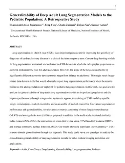 Generalizability of Deep Adult Lung Segmentation Models to the Pediatric
  Population: A Retrospective Study