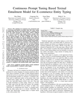 Continuous Prompt Tuning Based Textual Entailment Model for E-commerce
  Entity Typing