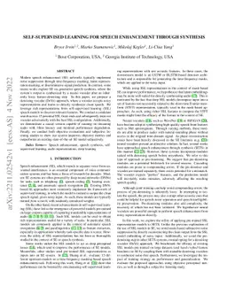 Self-Supervised Learning for Speech Enhancement through Synthesis