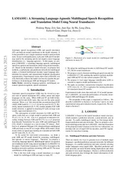 LAMASSU: Streaming Language-Agnostic Multilingual Speech Recognition and
  Translation Using Neural Transducers