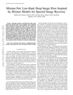 Mixture-Net: Low-Rank Deep Image Prior Inspired by Mixture Models for
  Spectral Image Recovery
