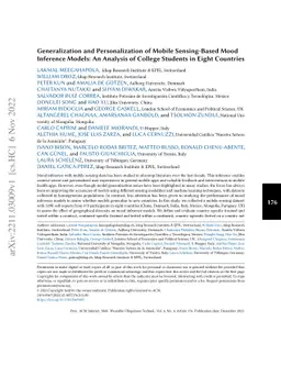 Generalization and Personalization of Mobile Sensing-Based Mood
  Inference Models: An Analysis of College Students in Eight Countries