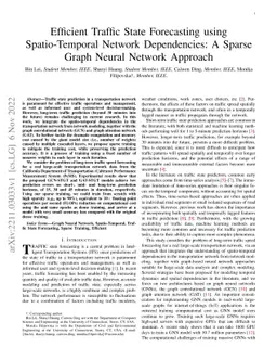 Efficient Traffic State Forecasting using Spatio-Temporal Network
  Dependencies: A Sparse Graph Neural Network Approach