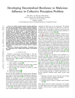Developing Decentralised Resilience to Malicious Influence in Collective
  Perception Problem