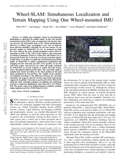 Wheel-SLAM: Simultaneous Localization and Terrain Mapping Using One
  Wheel-mounted IMU