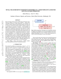 Measurement-Consistent Networks via a Deep Implicit Layer for Solving
  Inverse Problems