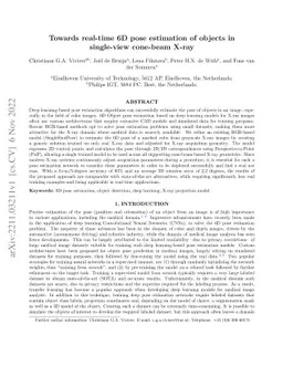 Towards real-time 6D pose estimation of objects in single-view cone-beam
  X-ray
