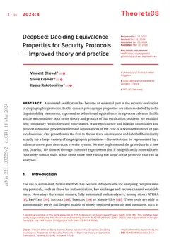 DeepSec: Deciding Equivalence Properties for Security Protocols --
  Improved theory and practice