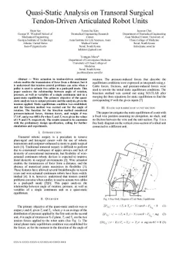 Quasi-Static Analysis on Transoral Surgical Tendon-Driven Articulated
  Robot Units