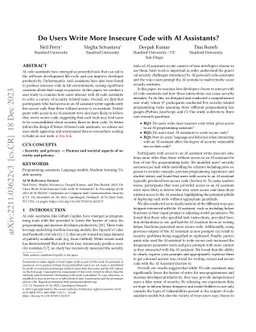 Do Users Write More Insecure Code with AI Assistants?