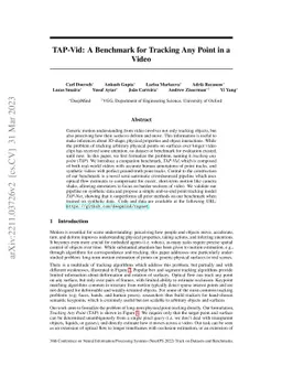 TAP-Vid: A Benchmark for Tracking Any Point in a Video