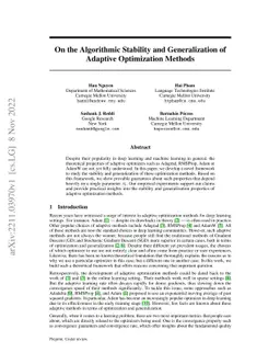 On the Algorithmic Stability and Generalization of Adaptive Optimization
  Methods