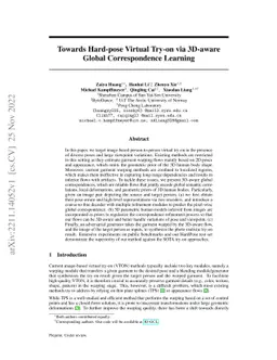 Towards Hard-pose Virtual Try-on via 3D-aware Global Correspondence
  Learning