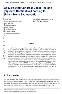 Copy-Pasting Coherent Depth Regions Improves Contrastive Learning for
  Urban-Scene Segmentation
