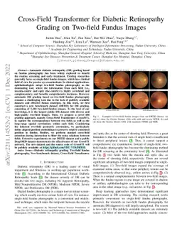 Cross-Field Transformer for Diabetic Retinopathy Grading on Two-field
  Fundus Images